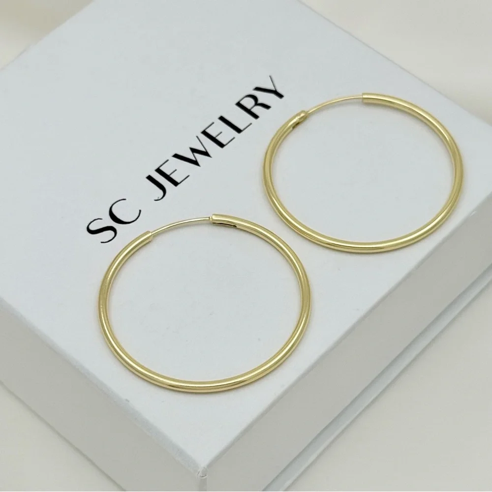 14K Gold Plated Large (4 cm) Hoop Earrings | Water Resistant & Rhodium Finish